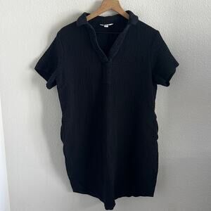 Three Dots Black Gauzy Cotton Dress Collar V Neck 100% Cotton Medium